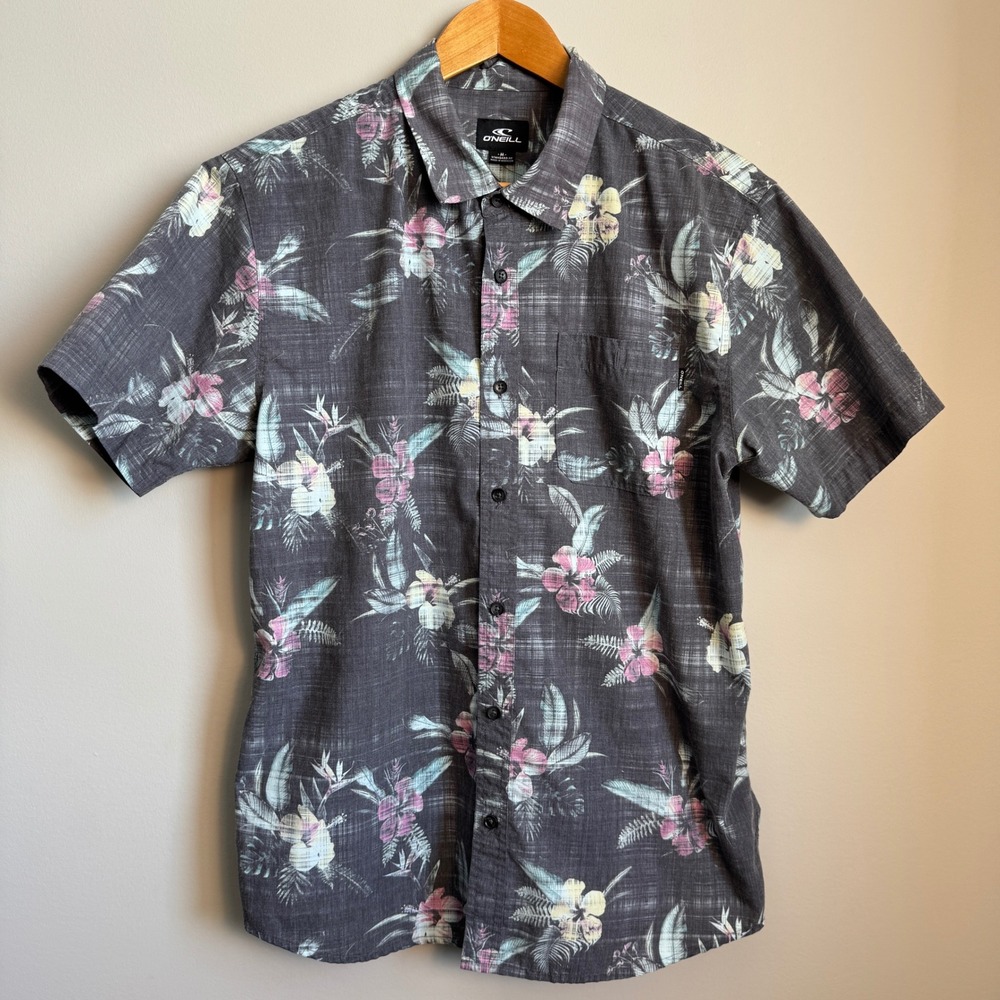O'Neill Mens Floral Hibiscus Short Sleeve Button Up Shirt Medium Island Resort
